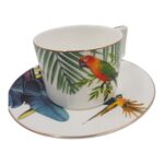 Porcelianinis puodelis su lėkštute, 275 ml, papūgos motyvas - Image 4