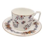Porcelianinis puodelis su lėkštute, 275 ml, gėlių raštas