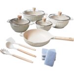 15 dalių marmuro dangos puodų ir keptuvės rinkinys