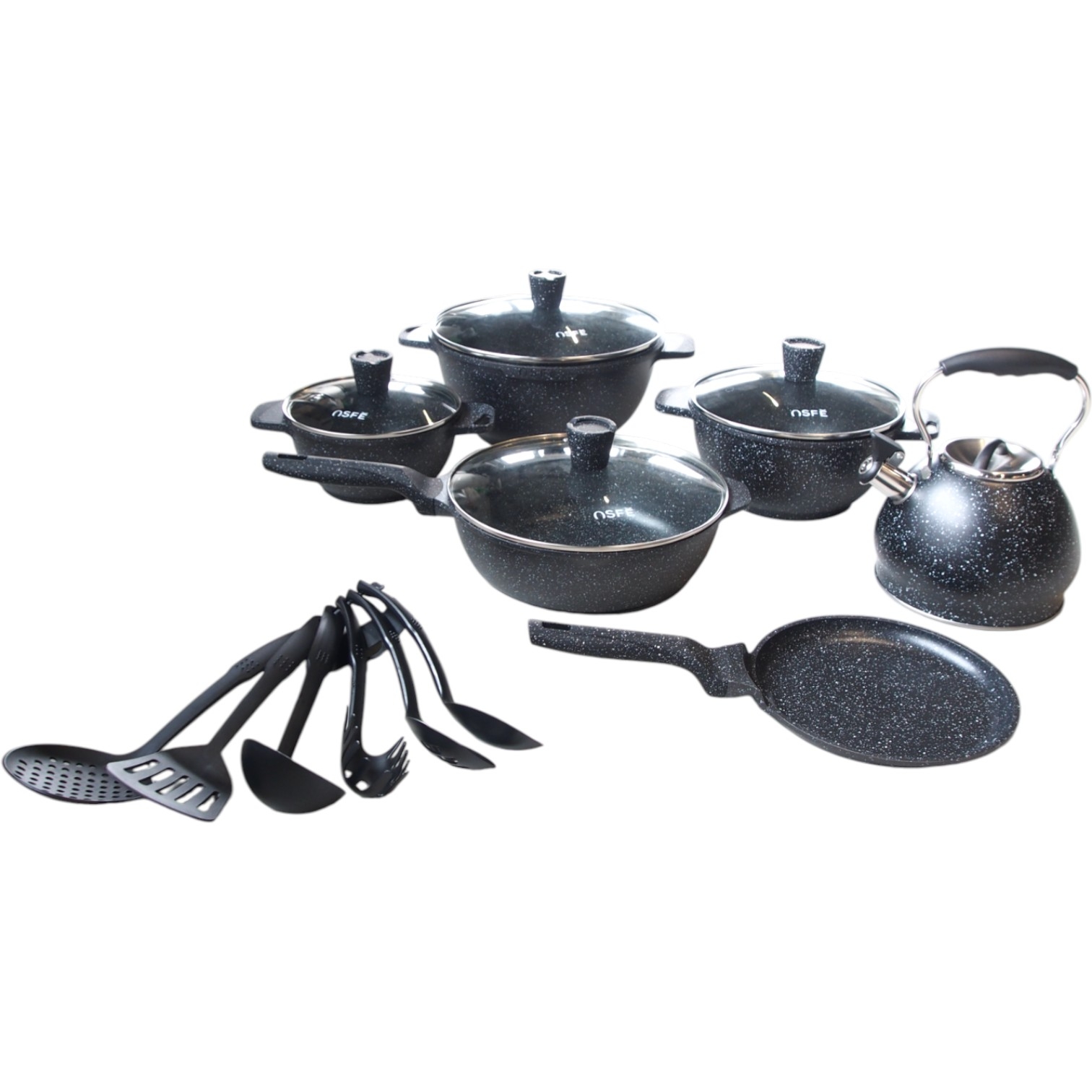 puodu-rinkinys-ofse-granite OSFE 21 dalių granito virtuvės indų rinkinys su virduliu - Image 1