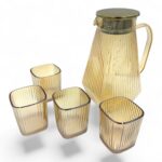 Stiklinis ąsotis su dangteliu ir stiklinėmis