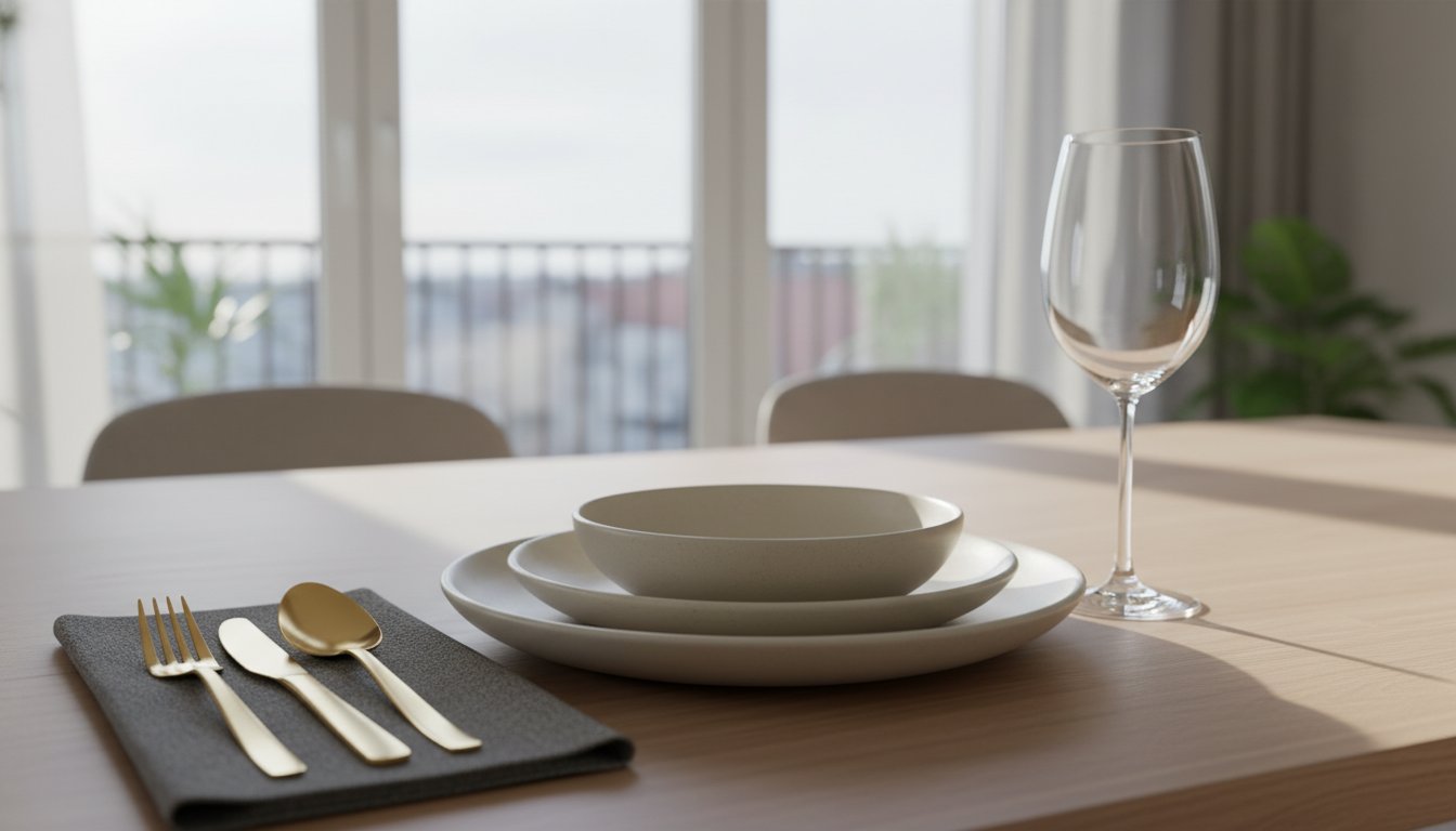 Stalo serviravimas su indais ir taurėmis