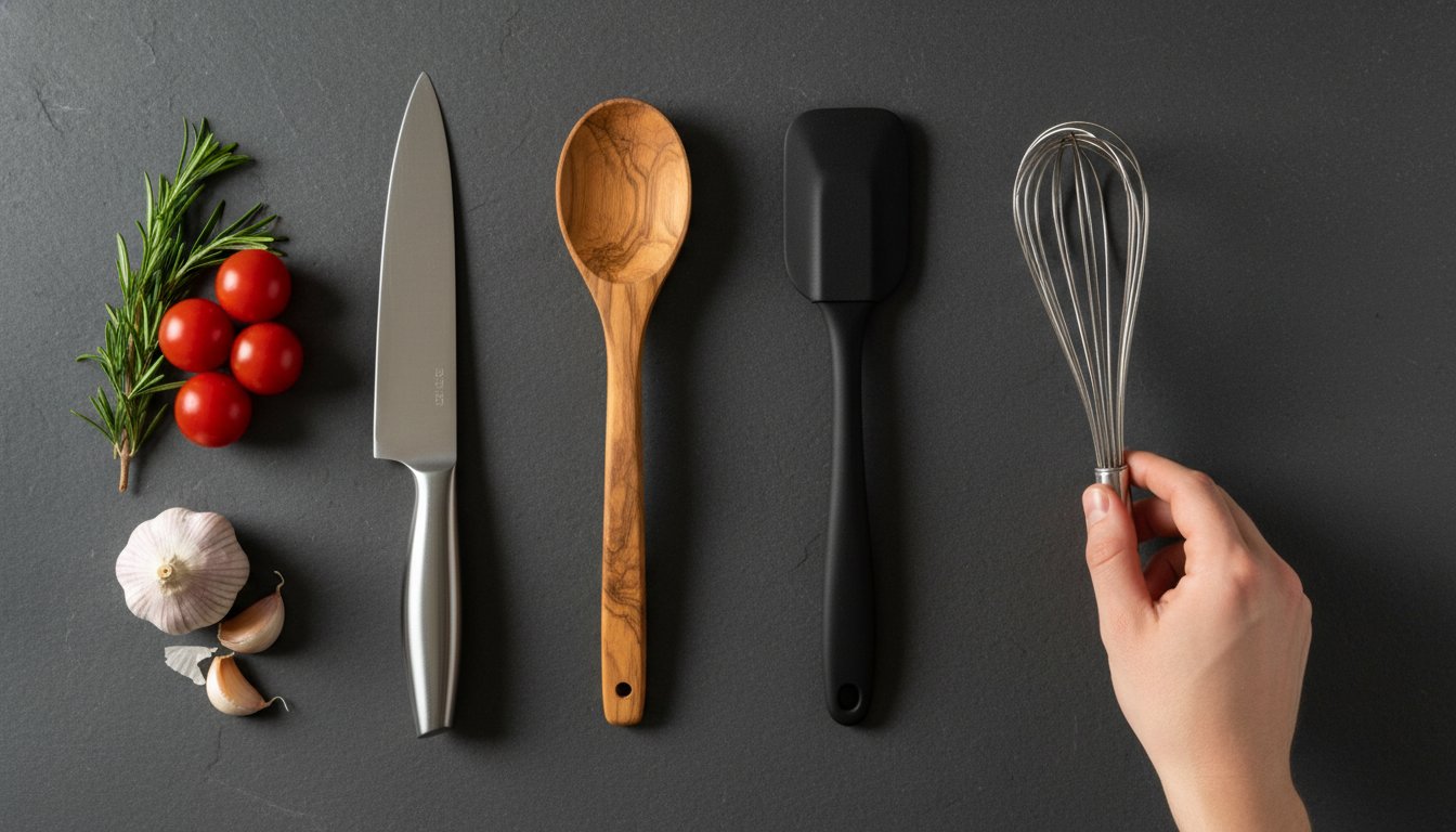 Virtuvės įrankiai ir ingredientai gaminimui