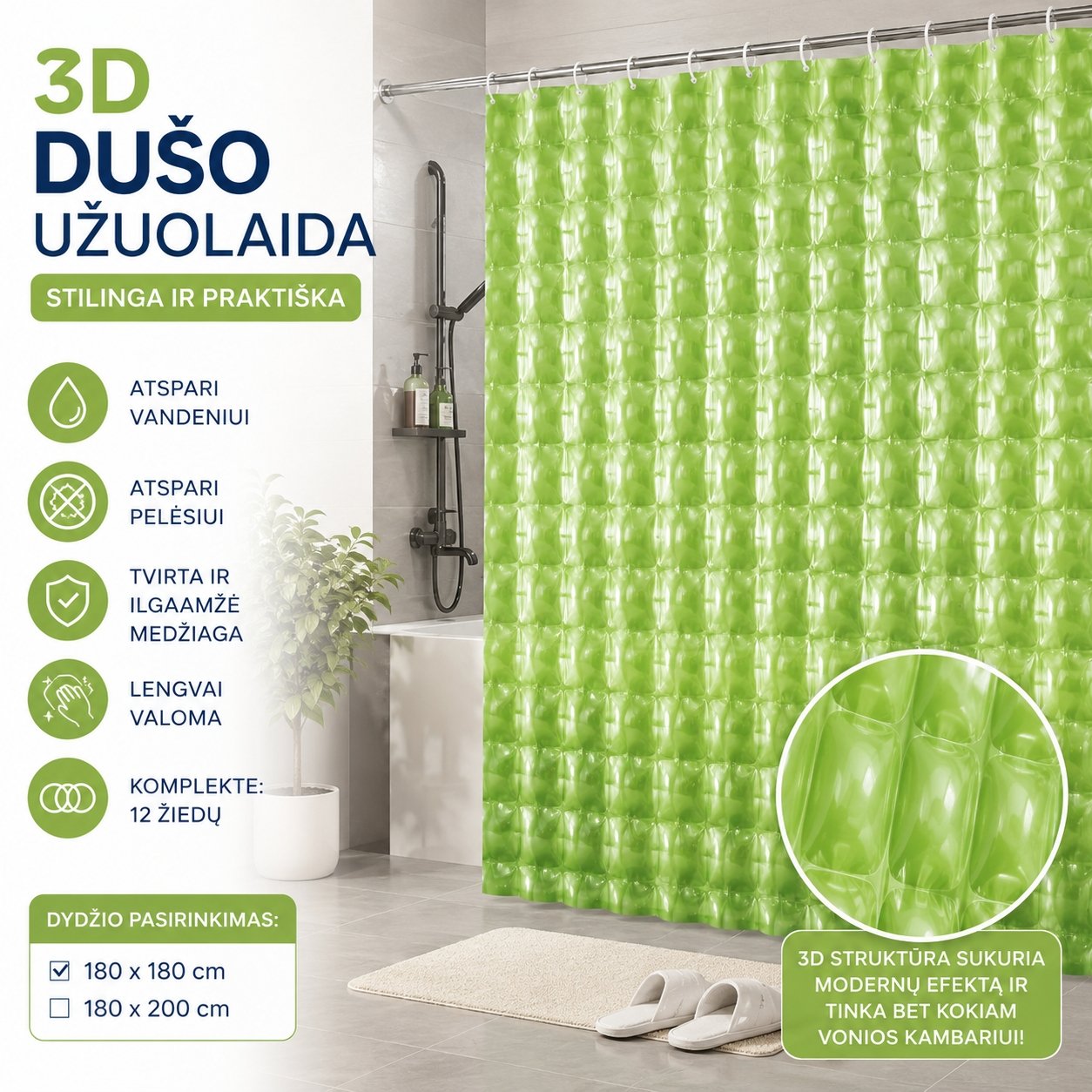 3d-duso-uzuolaida-zalia 3D Dušo Užuolaida ŽALIA - Image 1