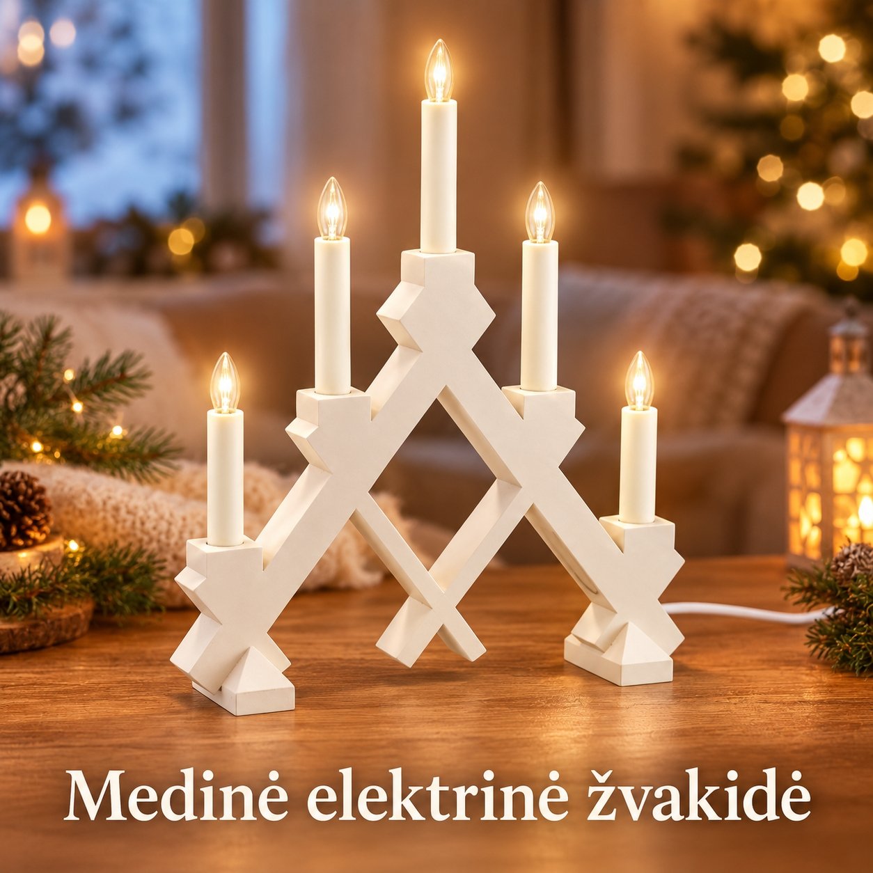 balta-medine-elektrine-zvakide-5-zvakiu-40-30-cm BALTA medinė elektrinė žvakidė, 5 žvakių, 40 × 30 cm - Image 1