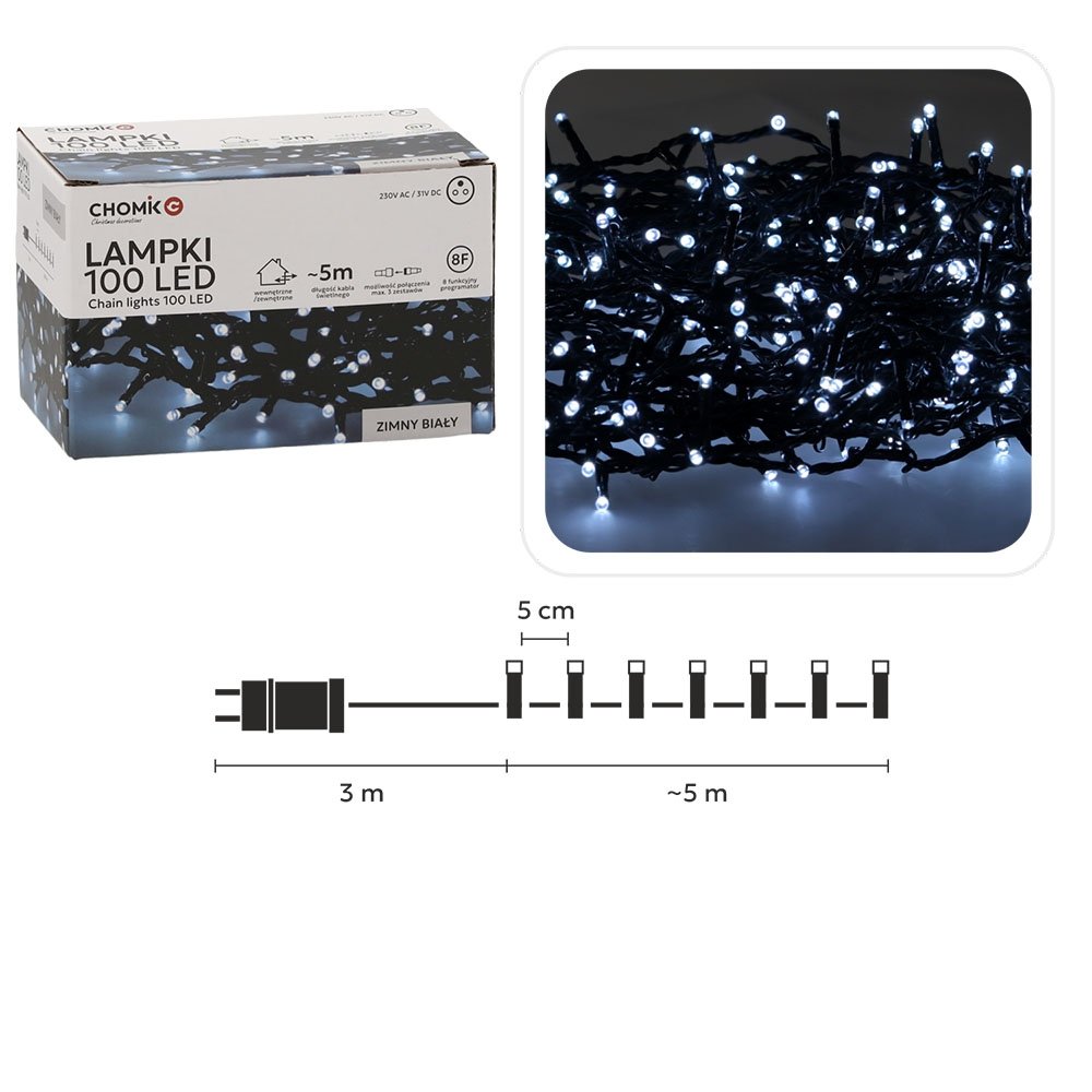 kaledines-led-girliandos-100-led-saltai-balta-sviesa-5-m Kalėdinės LED girliandos, 100 LED, šaltai balta šviesa, 5 m - Image 1