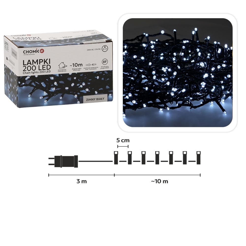 kaledines-led-girliandos-200-led-saltai-balta-sviesa-10-m Kalėdinės LED girliandos, 200 LED, šaltai balta šviesa, 10 m - Image 1