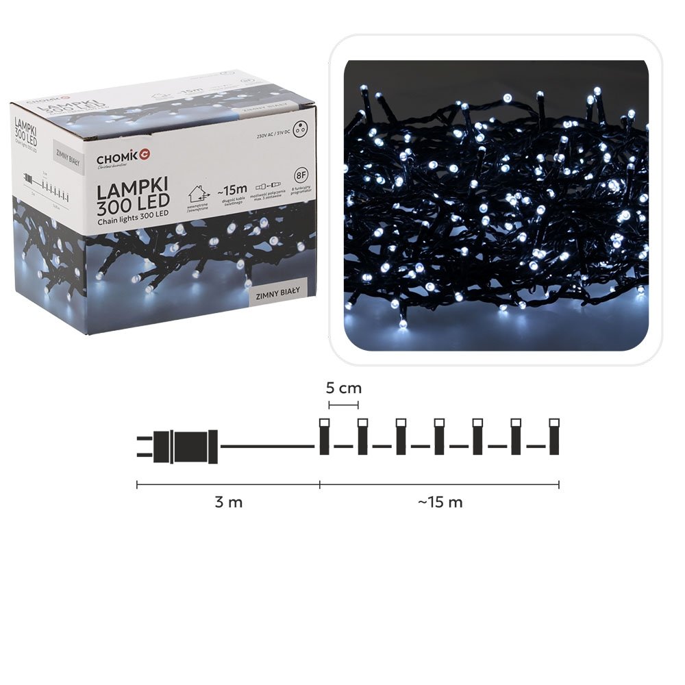 kaledines-led-girliandos-300-led-saltai-balta-sviesa-15-m Kalėdinės LED girliandos , 300 LED, šaltai balta šviesa, 15 m - Image 1