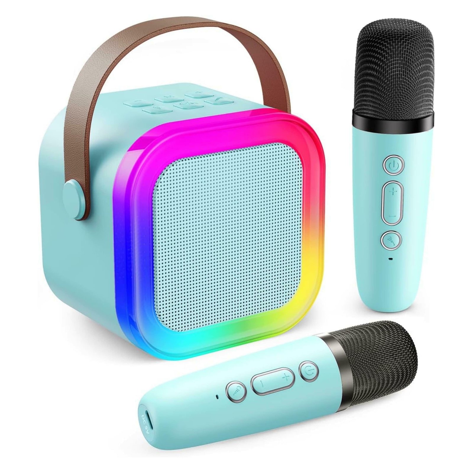 karaoke-kolonele-su-mikrofonais-bluetooth-led-apsvietimas Karaoke kolonėlė su mikrofonais (Bluetooth, LED apšvietimas) - Image 1