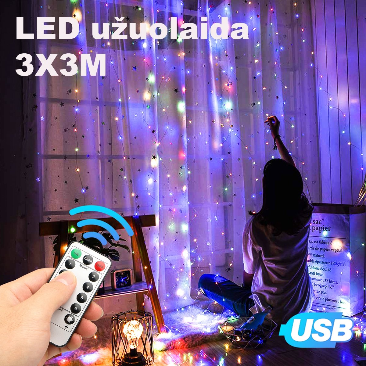 led-usb-uzuolaida-girlianda-spalvota LED USB Užuolaida - Girlianda, spalvota - Image 1