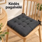 Minkšta kėdės pagalvėlė su raišteliais, juoda