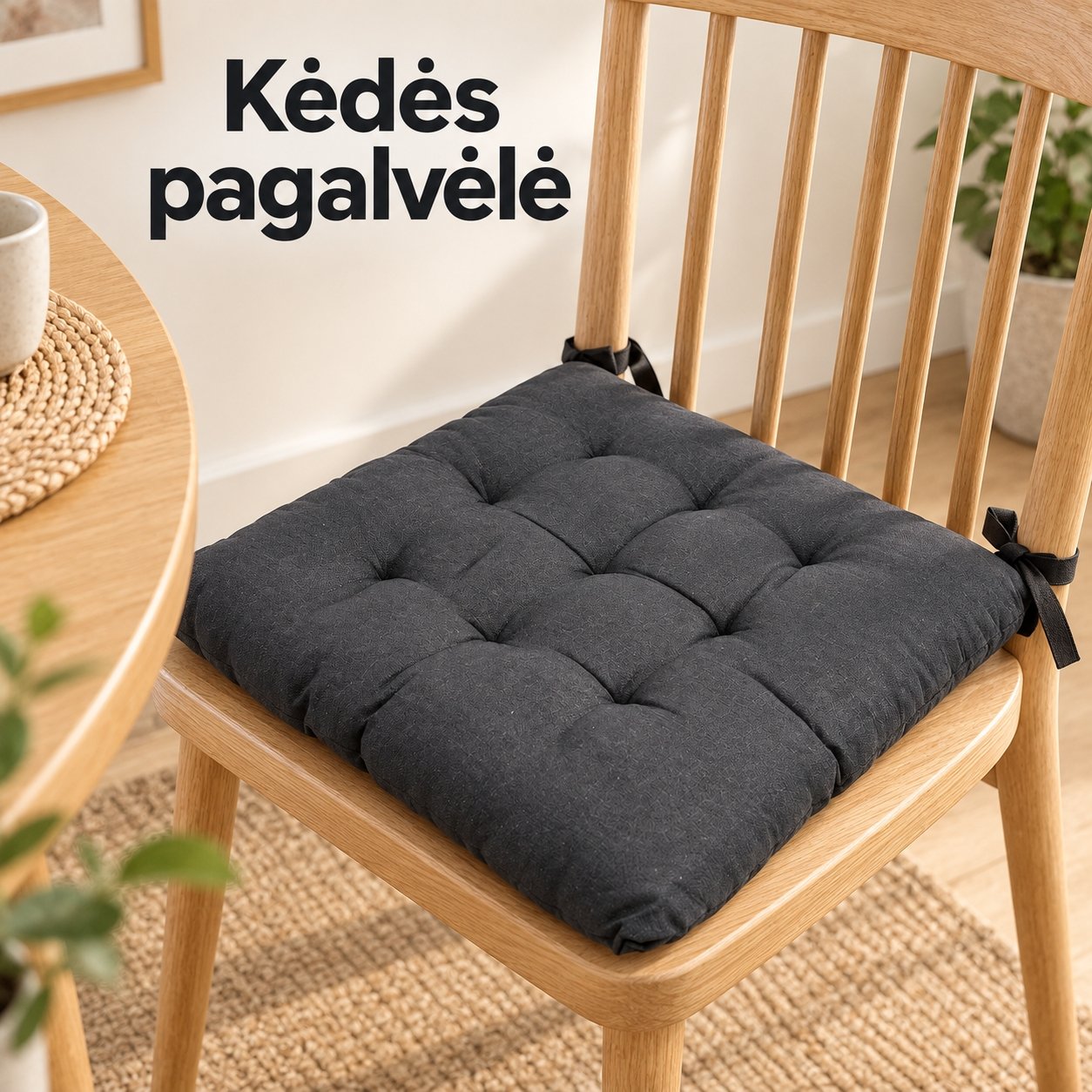 minksta-kedes-pagalvele-su-raisteliais-juoda Minkšta kėdės pagalvėlė su raišteliais, juoda - Image 1