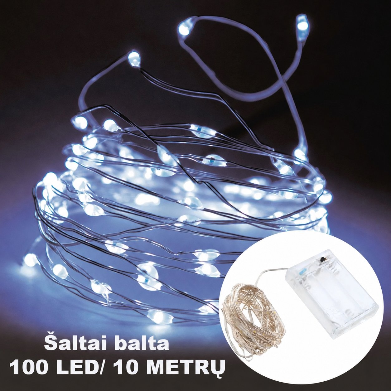 saltai-balta-led-girlianda-100-led-10-m Šaltai balta LED girlianda, 100 LED, 10 m AA - Image 1
