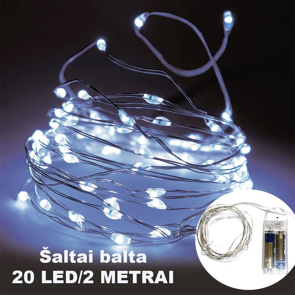 saltai-balta-led-girlianda-20-led-2-m-aa Šaltai balta LED girlianda, 20 LED, 2 m AA - Image 1