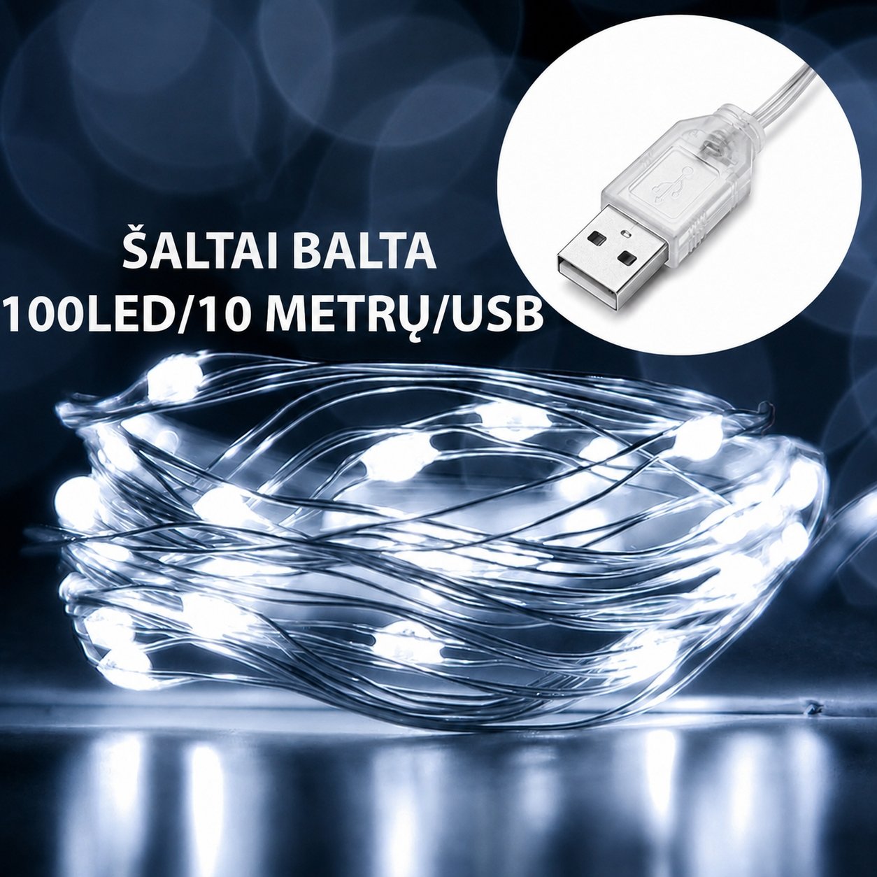 usb-led-girlianda-100-led-10-m-saltai-balta USB LED girlianda, 100 LED, 10 m, šaltai balta - Image 1