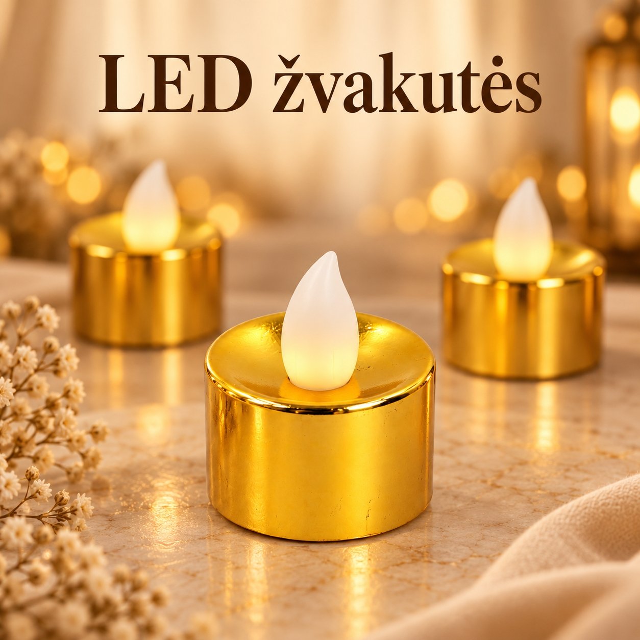 dekoratyvine-led-zvakute-auksines-spalvos-35-35-cm dekoratyvinė led žvakutė, auksinės spalvos, 3,5 × 3,5 cm - Image 1