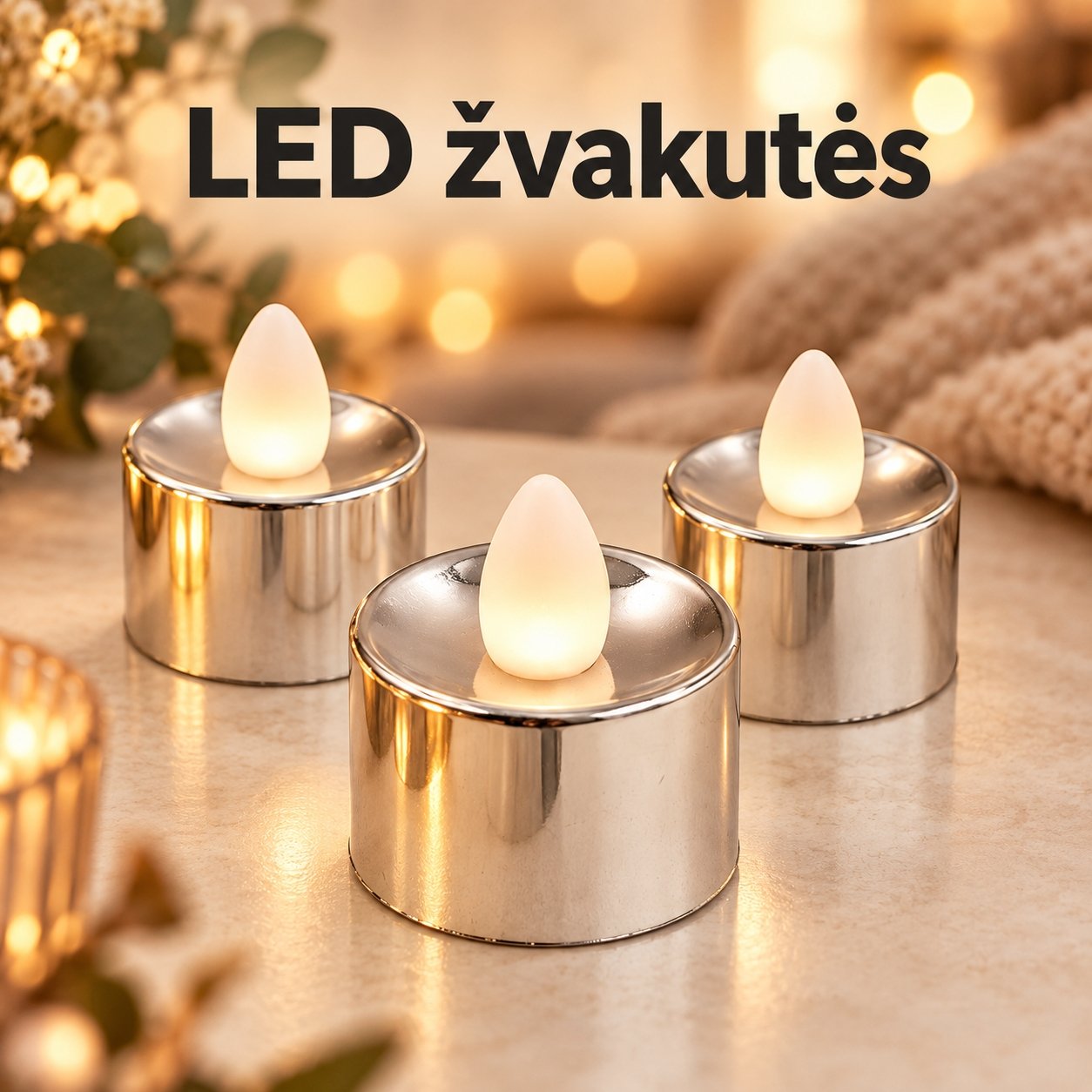 dekoratyvine-led-zvakute-sidabrines-spalvos-35-35-cm dekoratyvinė led žvakutė, sidabrinės spalvos, 3,5 × 3,5 cm - Image 1